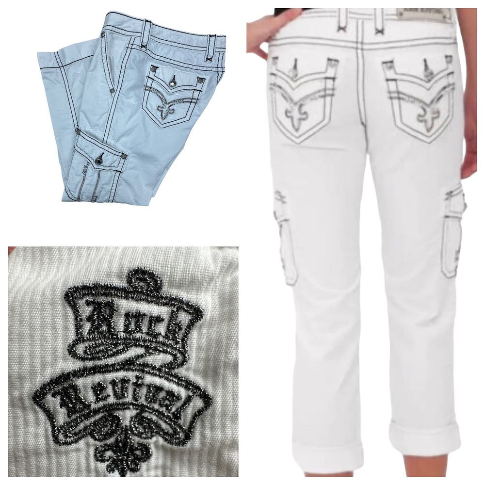 Rock Revival Cargo Crop Pants Womens Size 29 White Waist Measures 33" Flaw